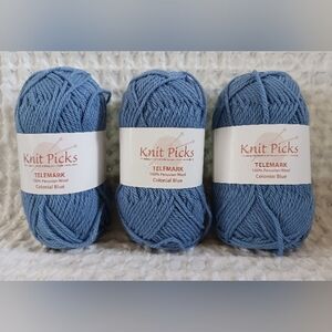 3 Knit Picks Yarn COLONIAL BLUE Color 8979 100% Peruvian Wool New 103 Yards x 3